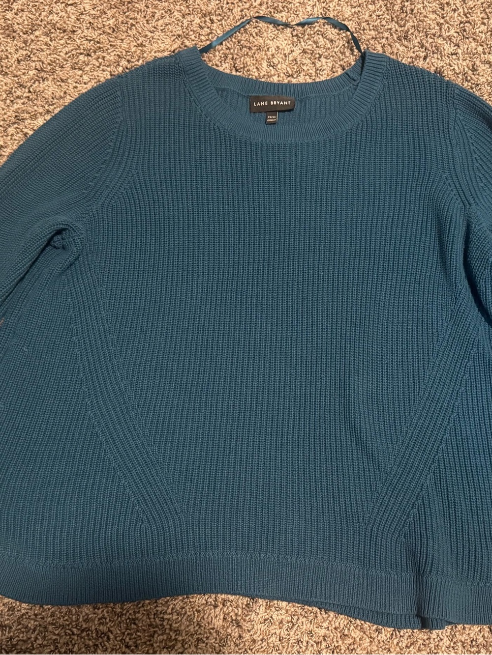 Lane Bryant teal blue chunky ribbed crewneck sweater plus size 22/24